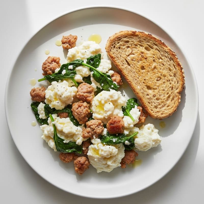 Egg White Scramble with Turkey Sausage and Spinach
