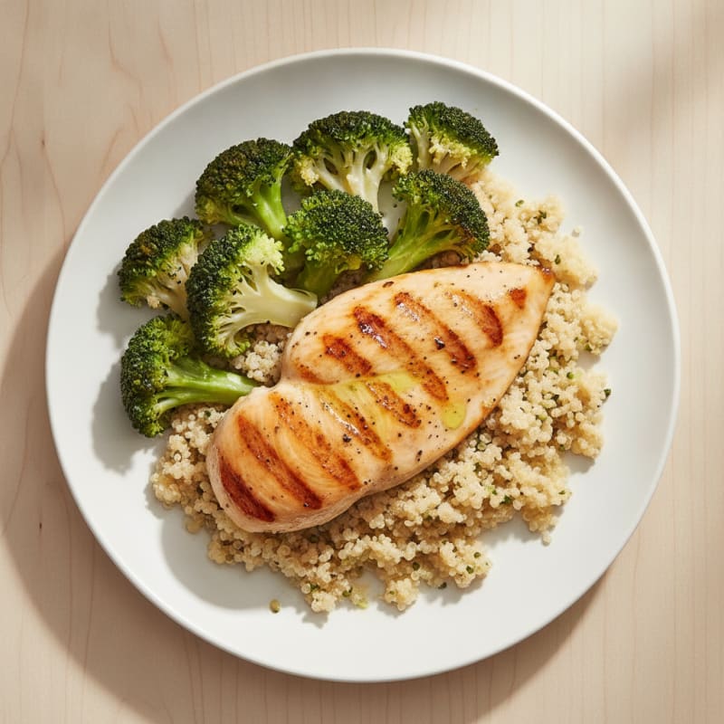 Grilled Chicken Breast with Quinoa and Steamed Broccoli