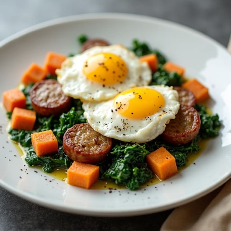 Egg White Scramble with Turkey Sausage and Sautéed Spinach