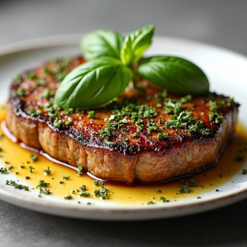 Herb-Crusted Pan Seared Steak with Roasted Garlic