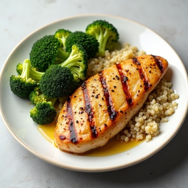 Grilled Chicken Breast with Roasted Broccoli and Quinoa