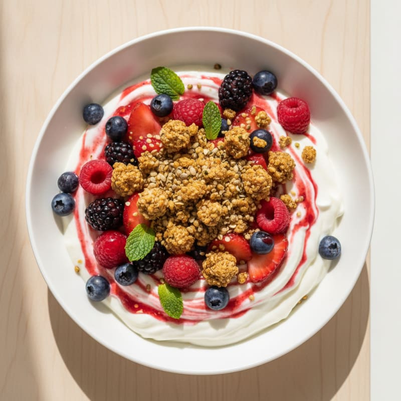 Silky Greek Yogurt Bowl with Mixed Berries and Protein Crunch