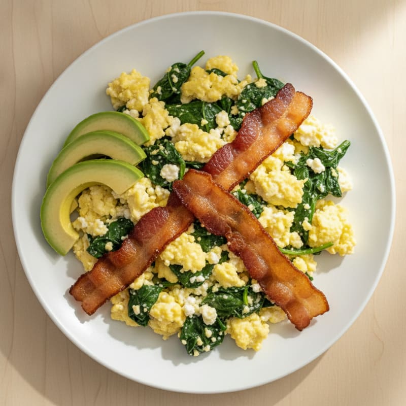 Cottage Cheese Scramble with Spinach and Turkey Bacon