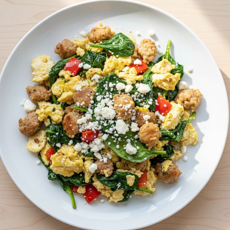 Egg White and Turkey Sausage Scramble with Spinach