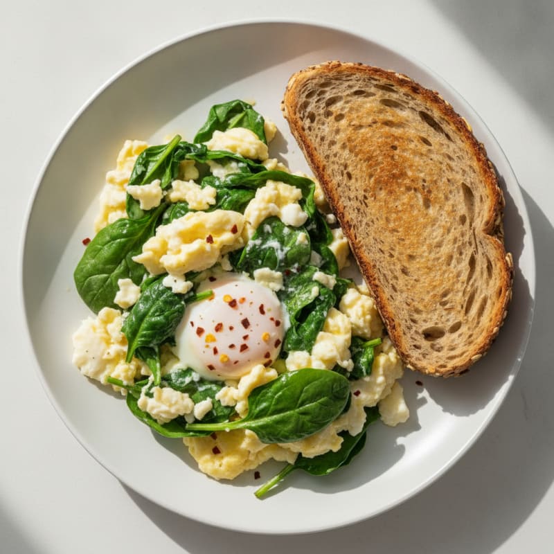 Egg and Spinach Scramble with Toasted Bread