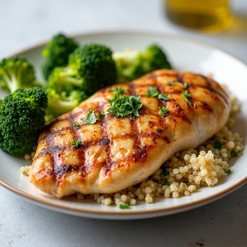 Grilled Chicken Breast with Quinoa and Roasted Broccoli