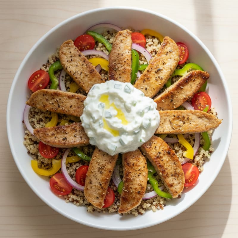 Seitan Gyros Bowl with Tzatziki