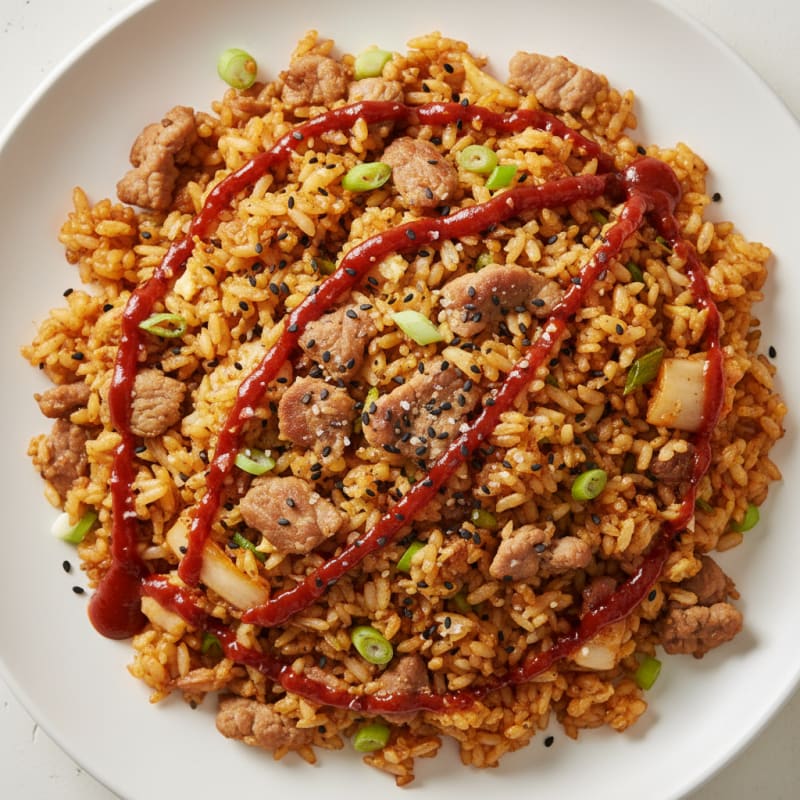 Crispy Kimchi Fried Rice with Pork