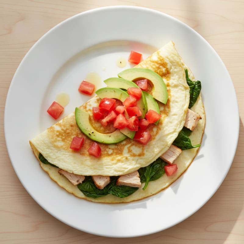 Egg White Spinach Omelette with Turkey and Fresh Tomatoes