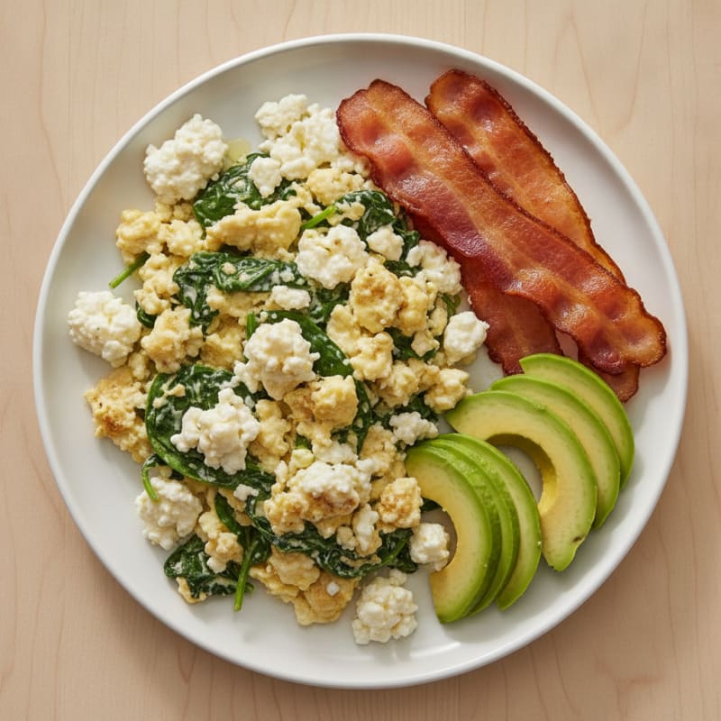 Cottage Cheese Scramble with Spinach and Turkey Bacon