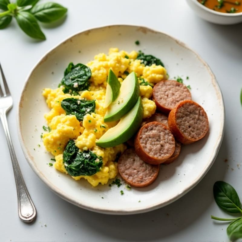 Egg White Scramble with Turkey Sausage and Spinach