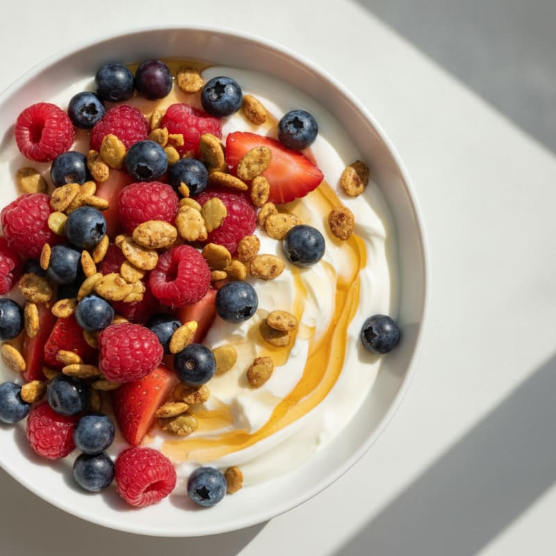 Creamy Greek Yogurt with Mixed Berries and Protein Crunch