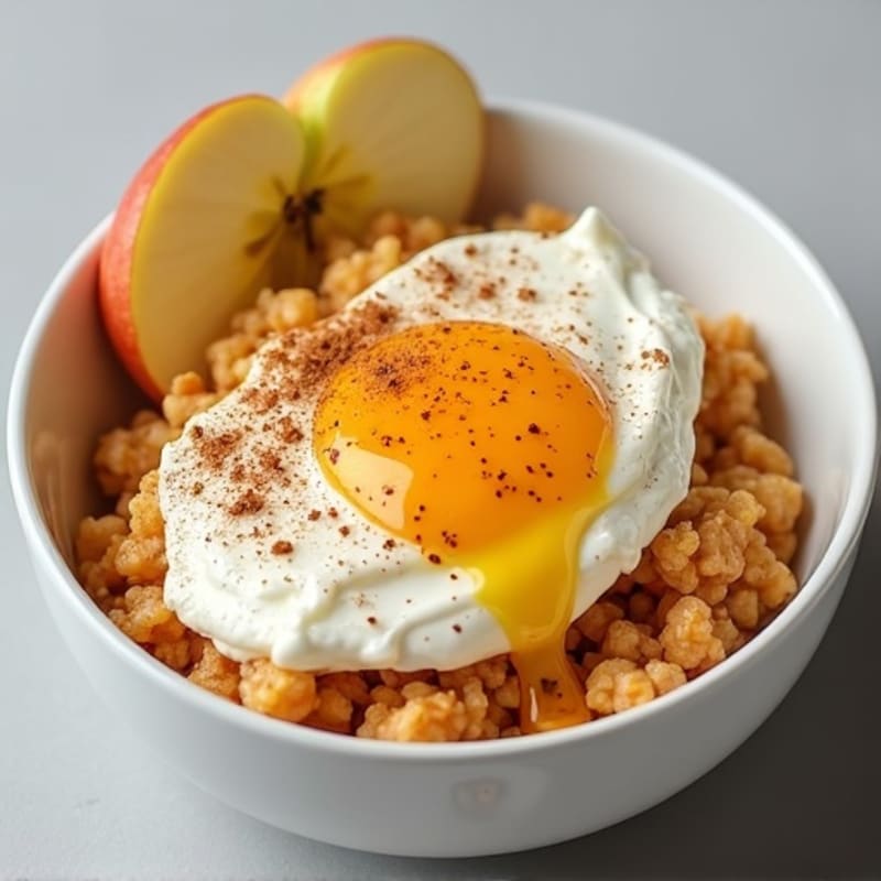 Cinnamon Apple Protein Yogurt Bowl with Soft-Scrambled Eggs