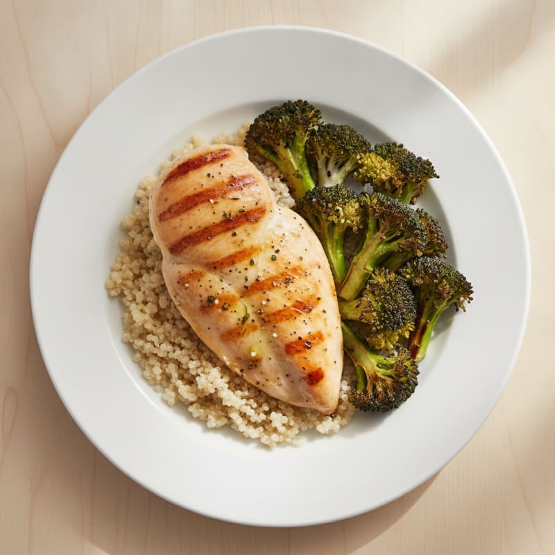 Grilled Chicken Breast with Quinoa and Roasted Broccoli