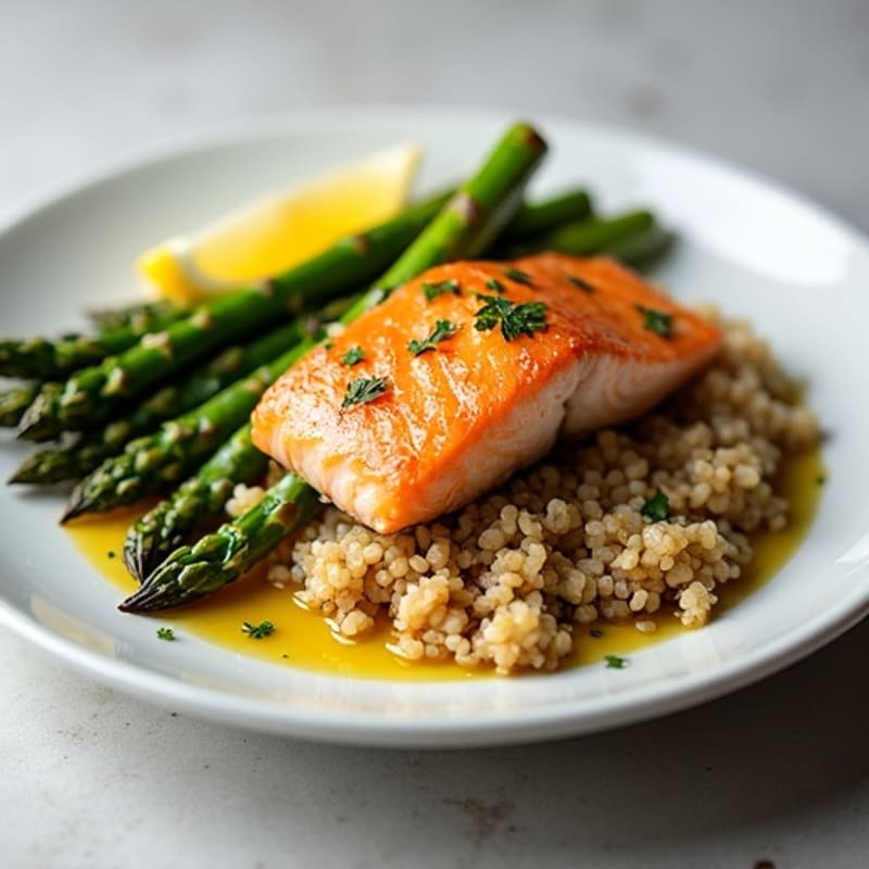 Flaky Baked Salmon with Roasted Asparagus and Quinoa
