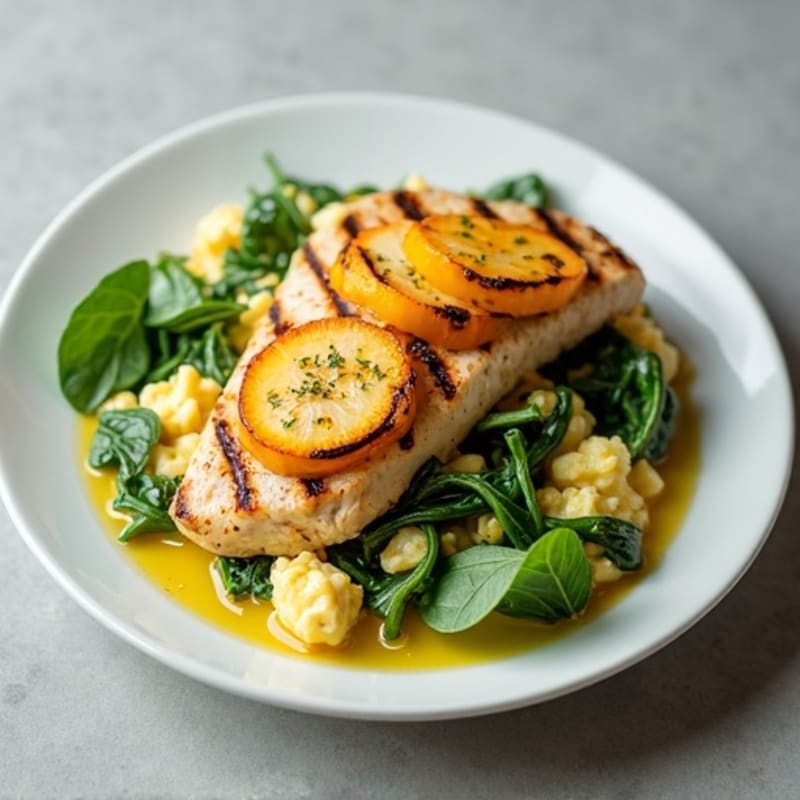Egg White and Spinach Scramble with Grilled Chicken