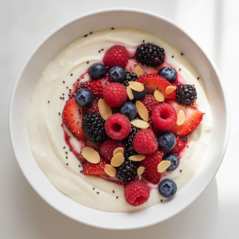 Greek Yogurt Protein Pudding with Mixed Berries