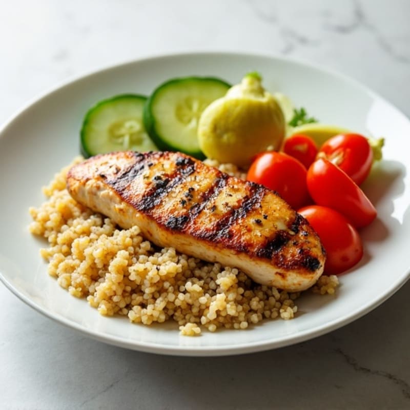 Grilled Chicken Breast with Quinoa and Crunchy Vegetable Salad