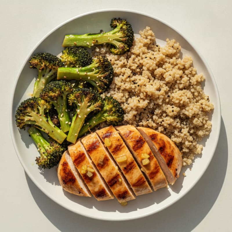 Grilled Chicken Breast with Roasted Broccoli and Quinoa