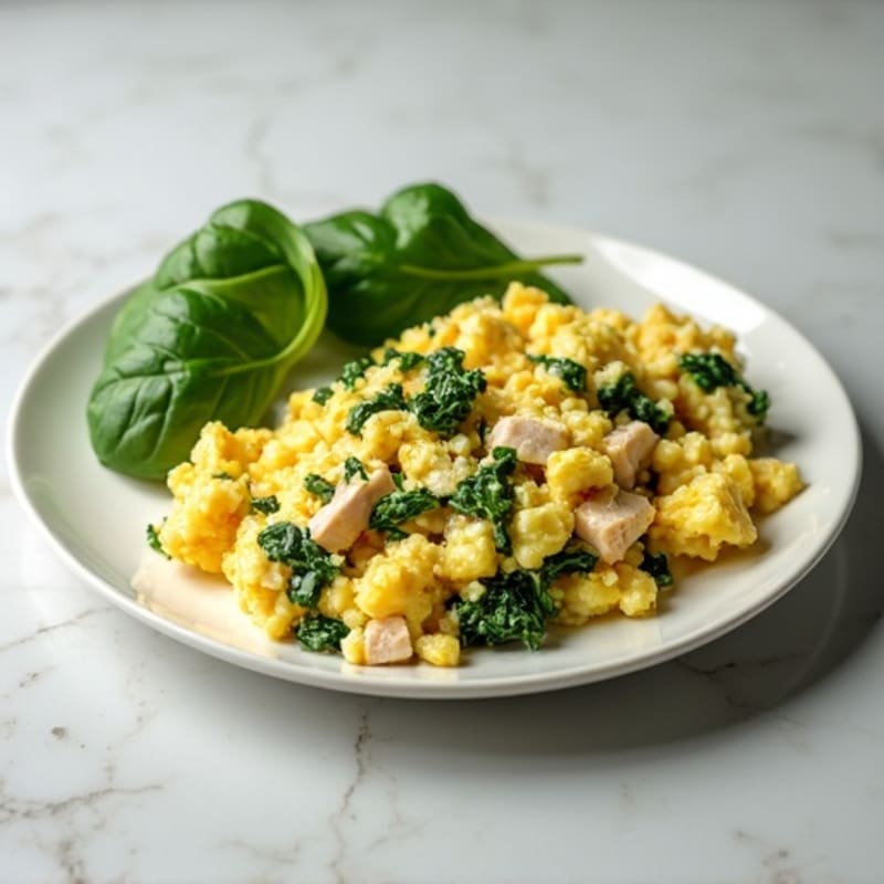 Egg White Spinach Scramble with Diced Turkey Breast