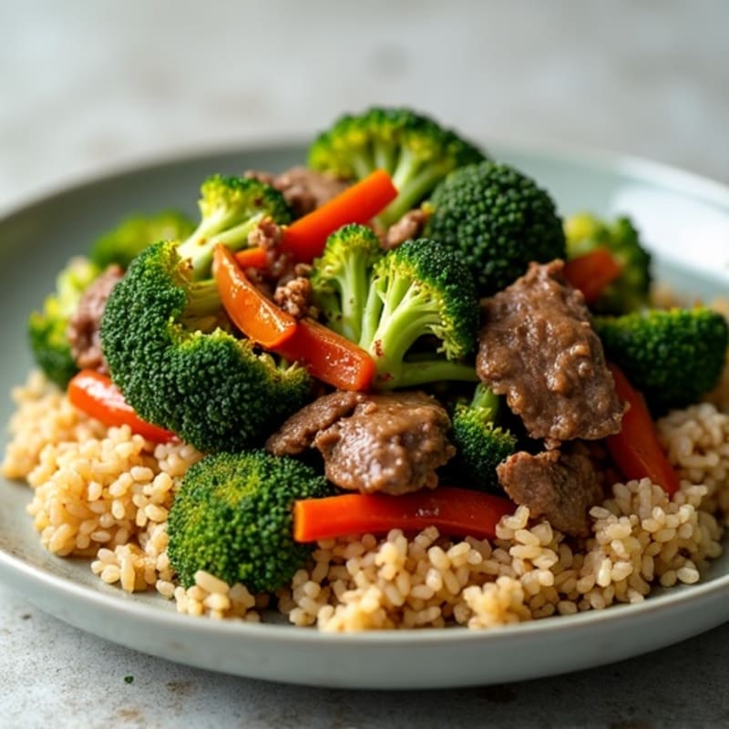 Lean Beef and Crispy Broccoli Stir-Fry with Brown Rice