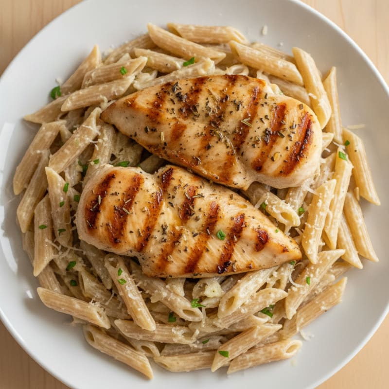 Herb-Grilled Chicken Breast with Creamy Pasta