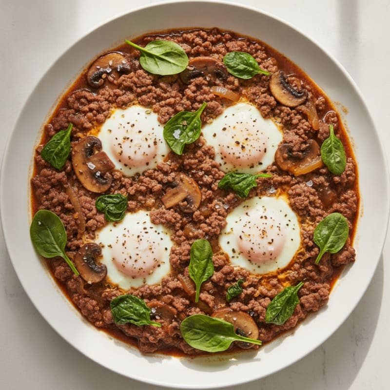 Ground Beef Skillet with Mushrooms and Eggs
