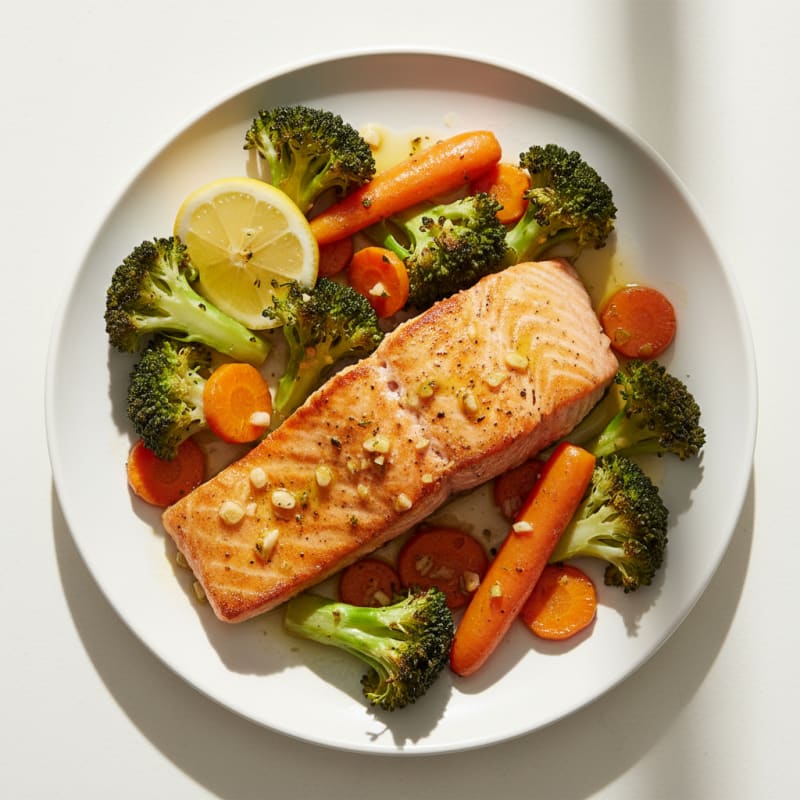 Seared Salmon with Roasted Broccoli and Carrots