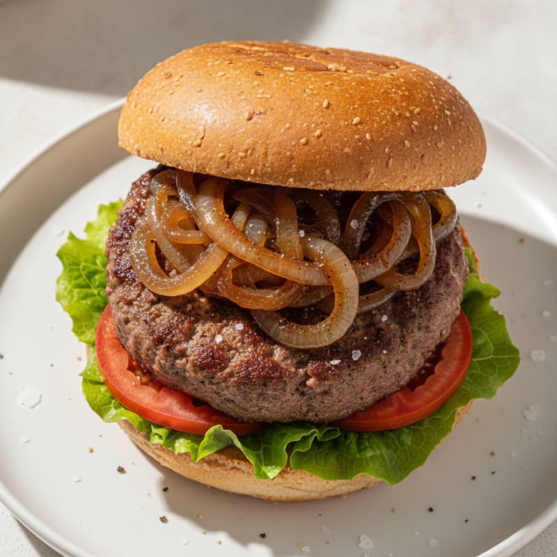 Classic Beef Burger with Caramelized Onions