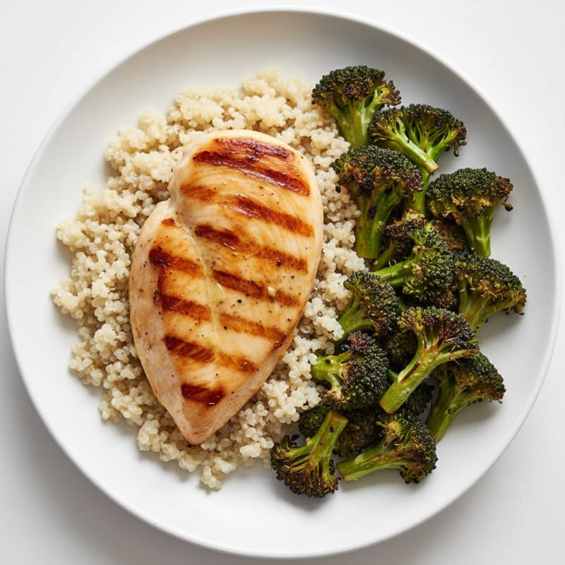 Grilled Chicken Breast with Quinoa and Roasted Broccoli