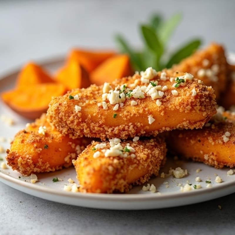 Crispy Garlic Parmesan Chicken Tenders with Roasted Sweet Potatoes