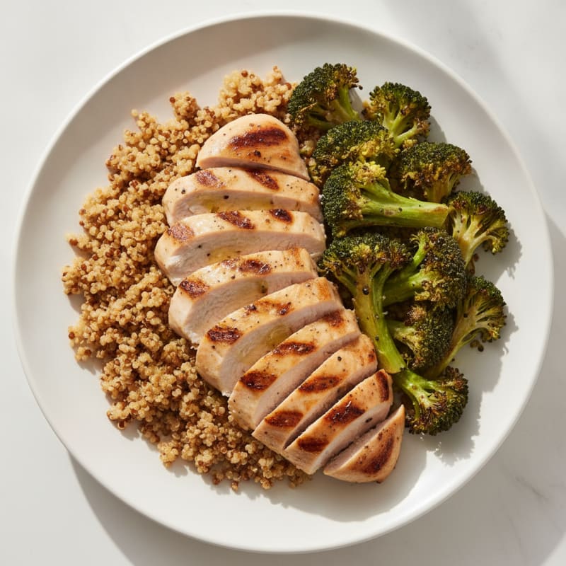 Grilled Chicken Breast with Quinoa and Roasted Broccoli
