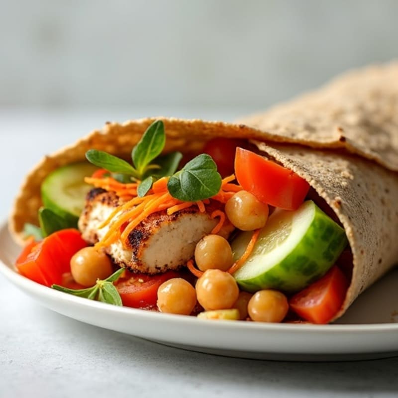 Crispy Roasted Chickpea and Fresh Vegetable Hummus Wrap