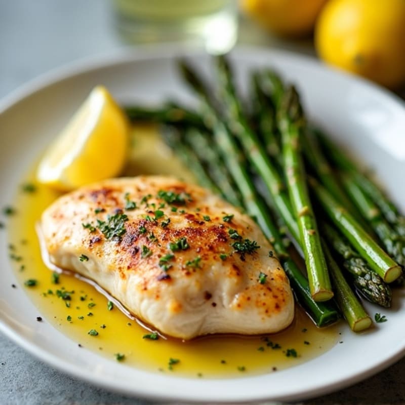 Lemon Garlic Pan Seared Chicken with Roasted Asparagus