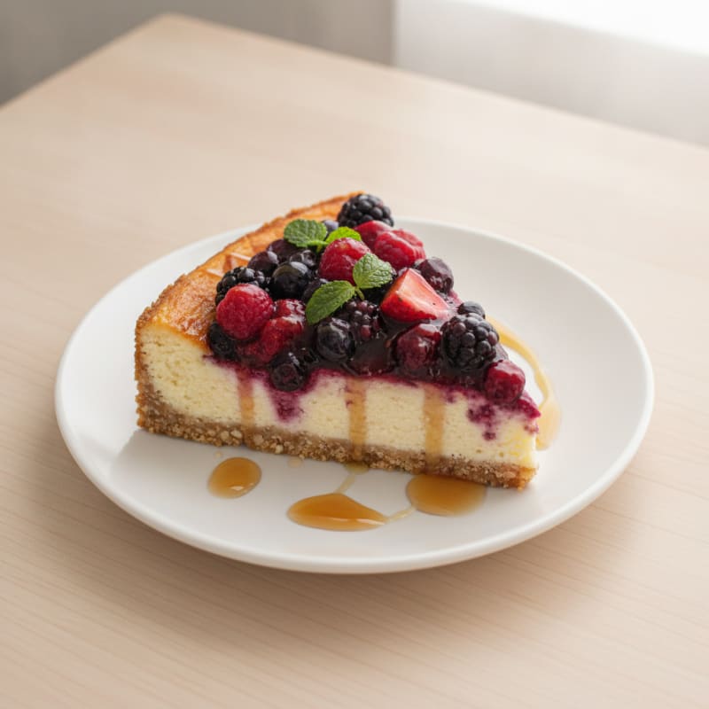 Greek Yogurt Protein Cheesecake with Mixed Berries