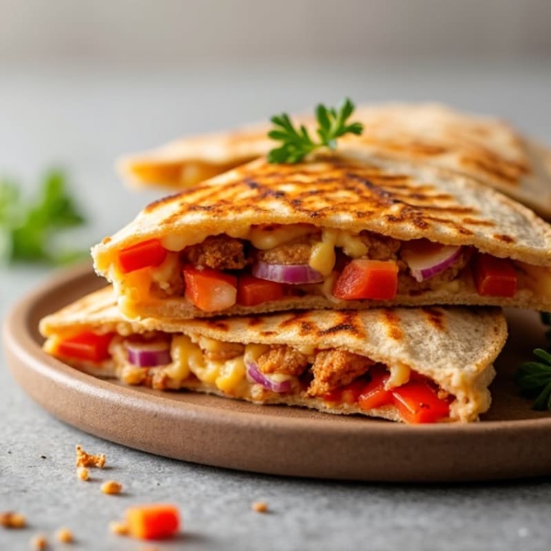 Crispy Whole Wheat BBQ Chicken and Veggie Quesadilla