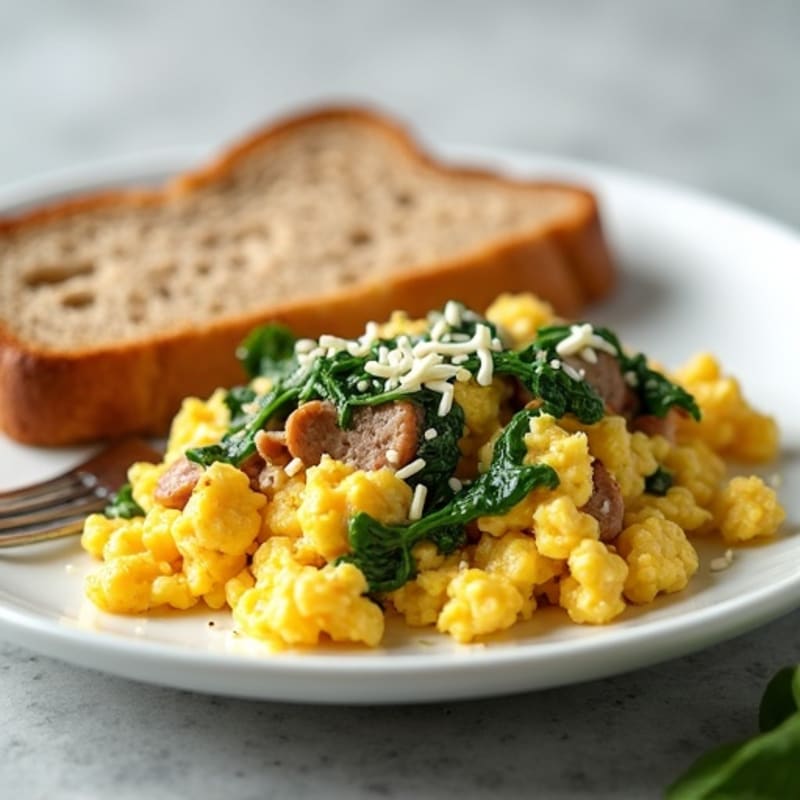 Egg White Scramble with Turkey Sausage and Spinach