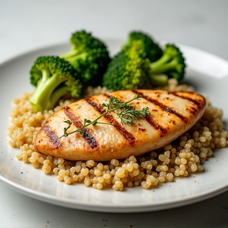 Grilled Chicken Breast with Quinoa and Roasted Broccoli