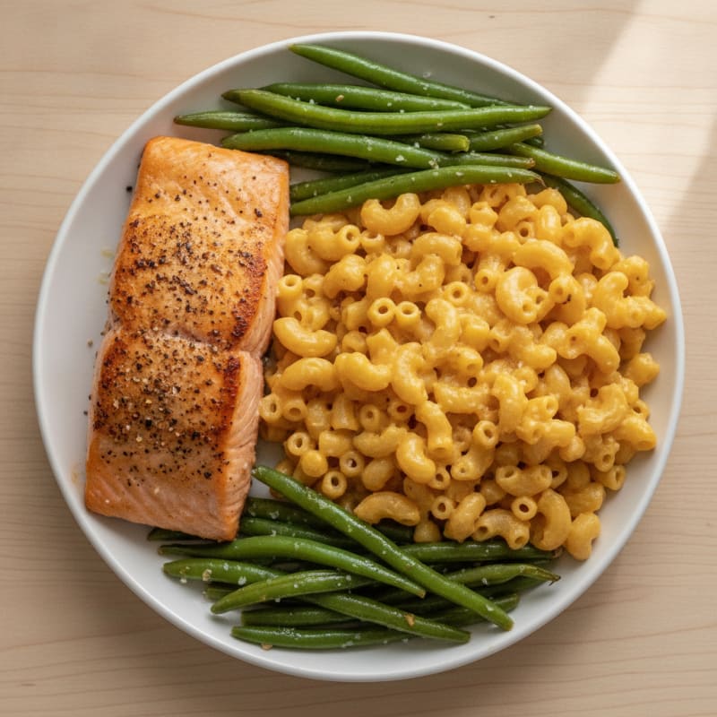 Baked Salmon with Macaroni and Cheese