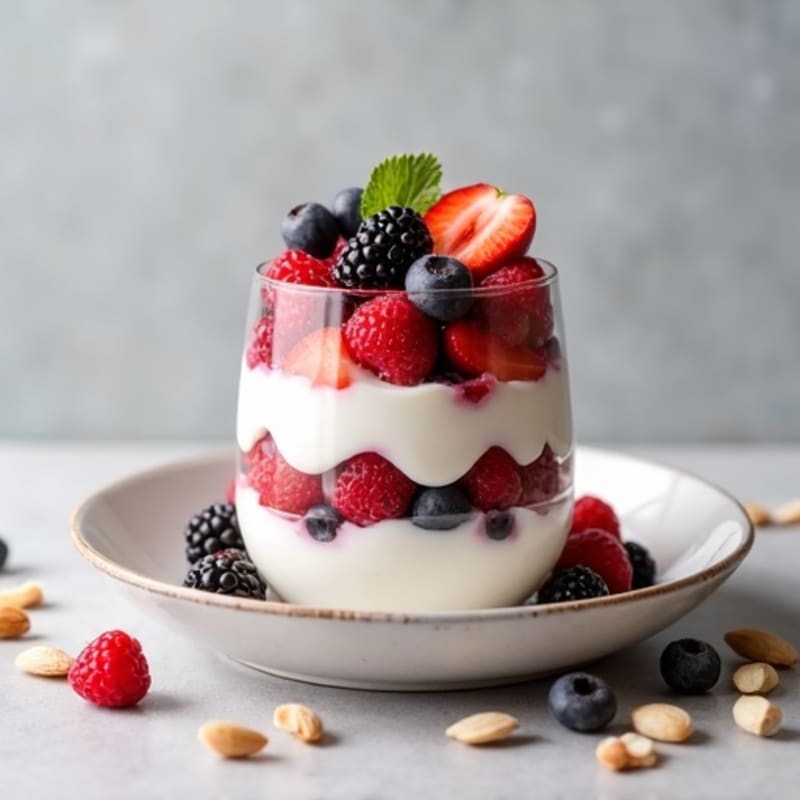 High-Protein Greek Yogurt Parfait with Mixed Berries and Almonds