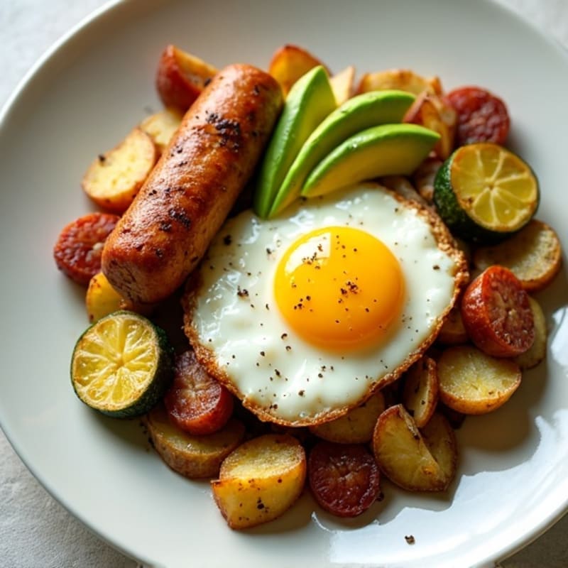 Egg and Potato Hash with Crispy Chicken Sausage