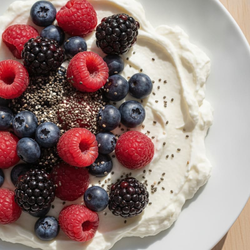 Greek Yogurt Protein Pudding with Mixed Berries