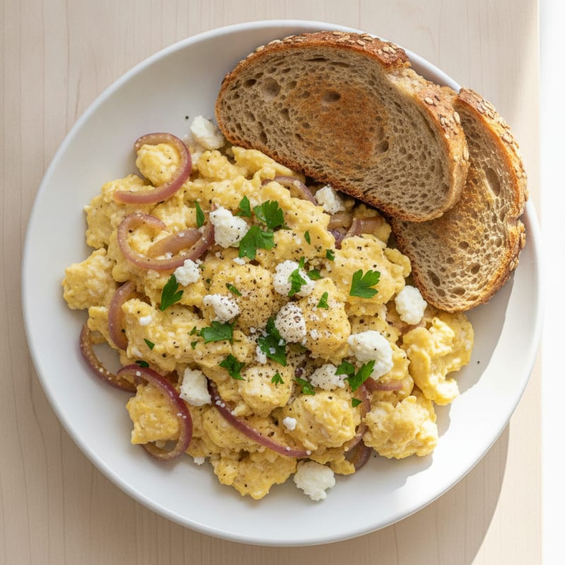 Red Onion and Feta Egg Scramble