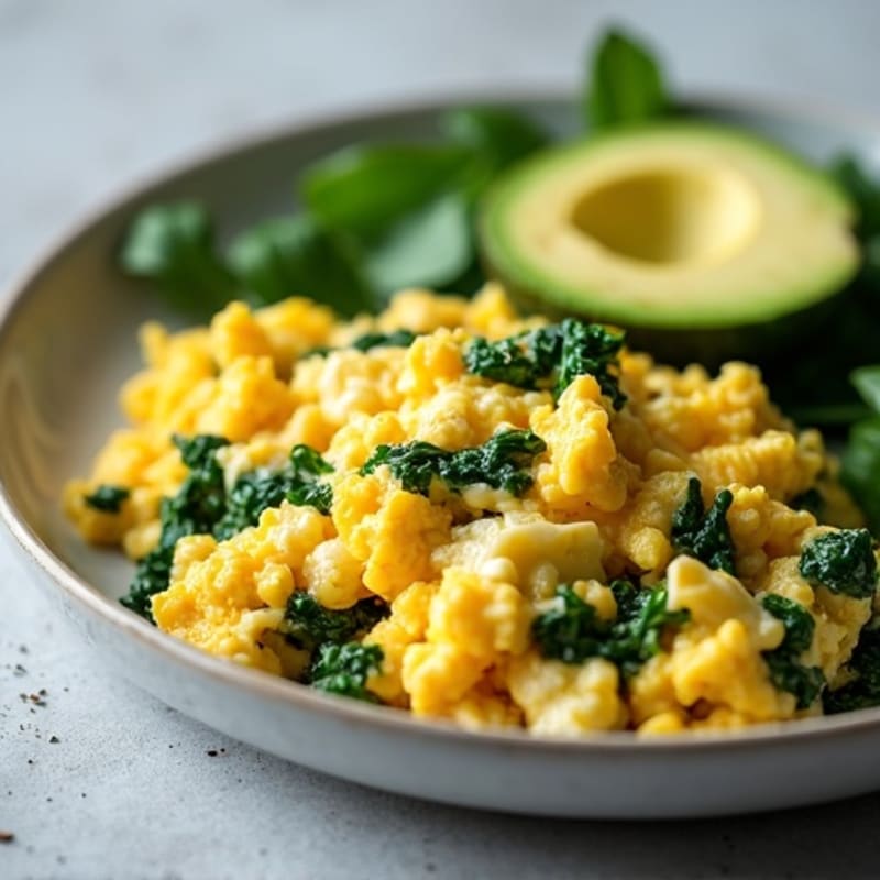 Cottage Cheese Egg Scramble with Sautéed Spinach