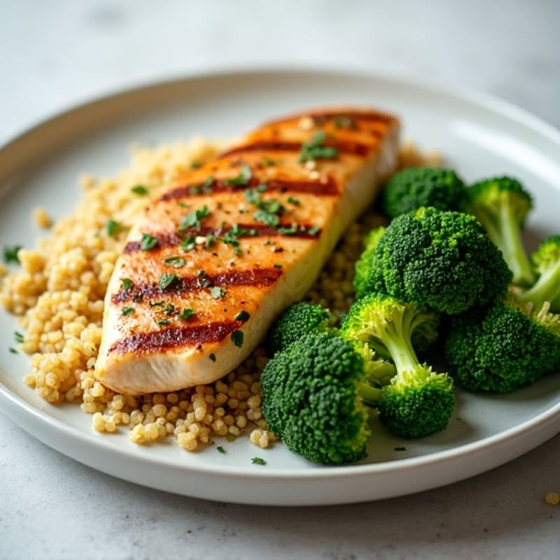 Grilled Chicken Breast with Quinoa and Steamed Broccoli