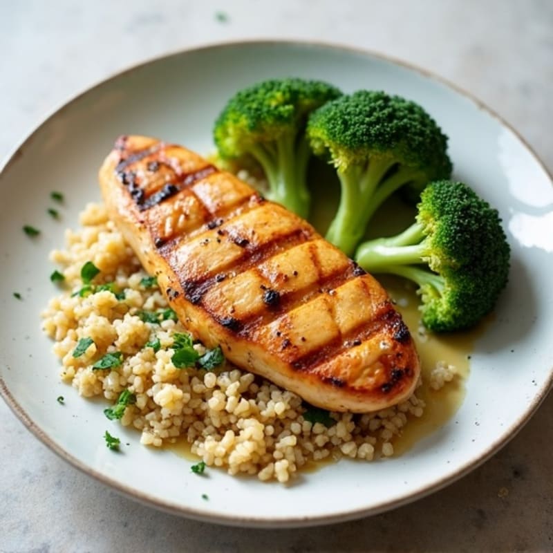 Grilled Chicken Breast with Quinoa and Roasted Broccoli
