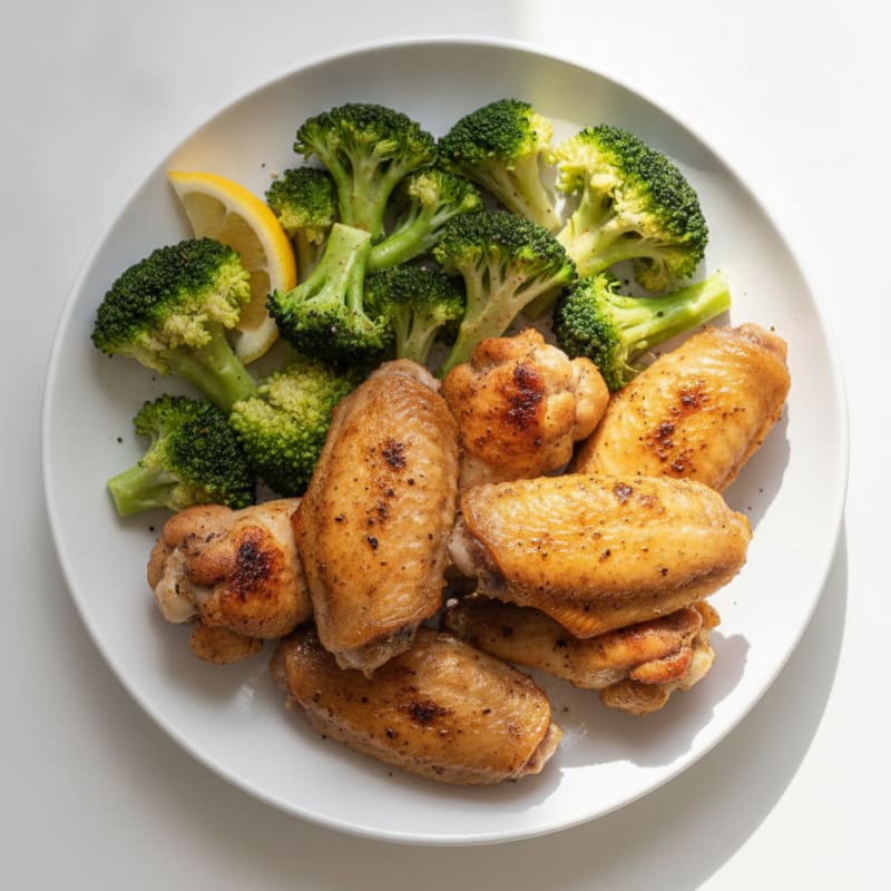 Crispy Baked Chicken Wings with Steamed Broccoli
