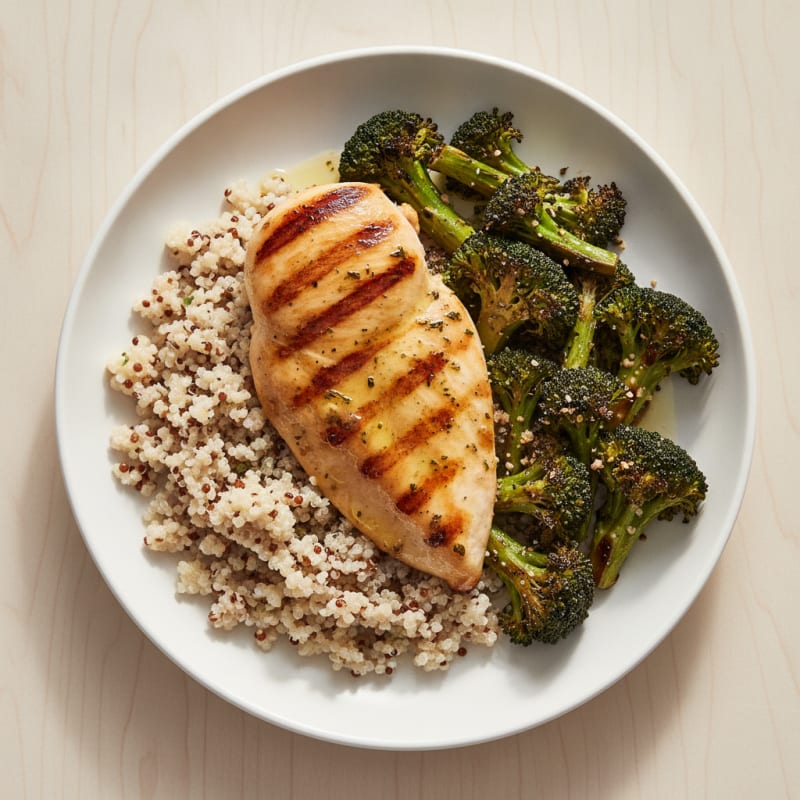 Grilled Chicken Breast with Quinoa and Roasted Broccoli
