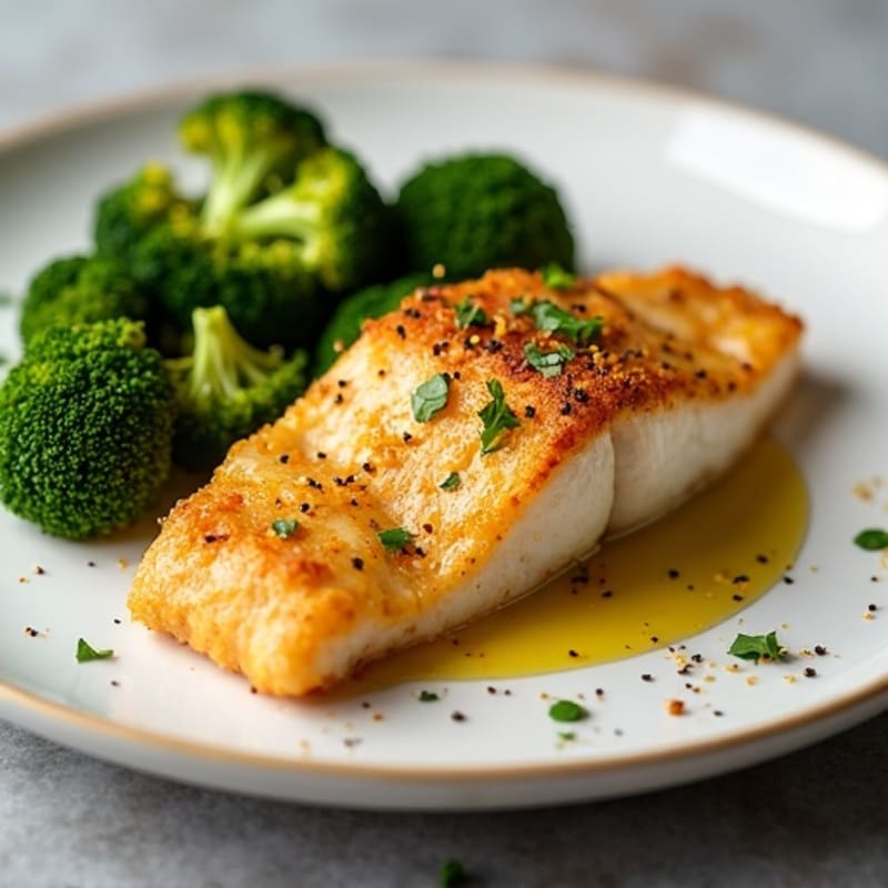 Crispy Pan-Seared Catfish with Roasted Garlic Broccoli