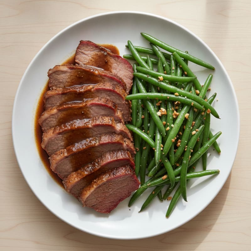 Slow-Cooked Brisket with Garlic Green Beans